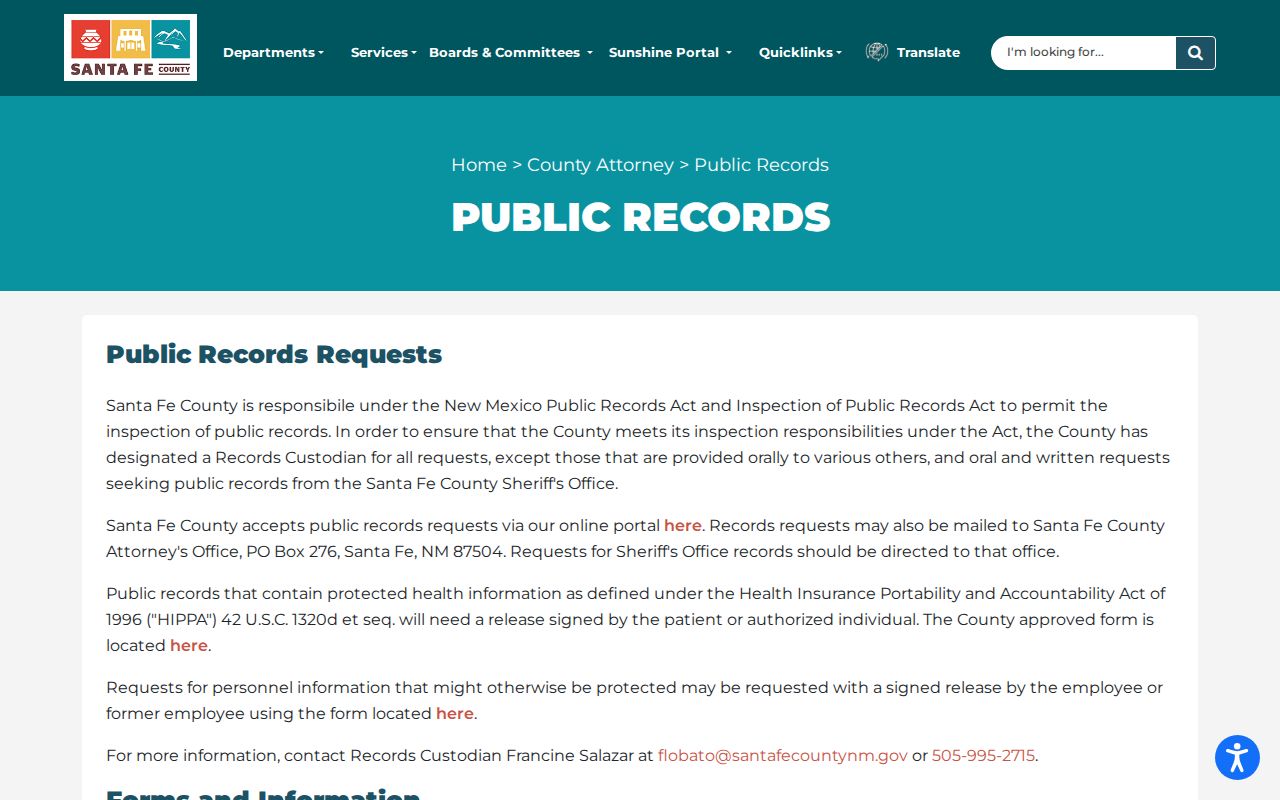 Santa Fe County IPRA instructions for warrant lookup records