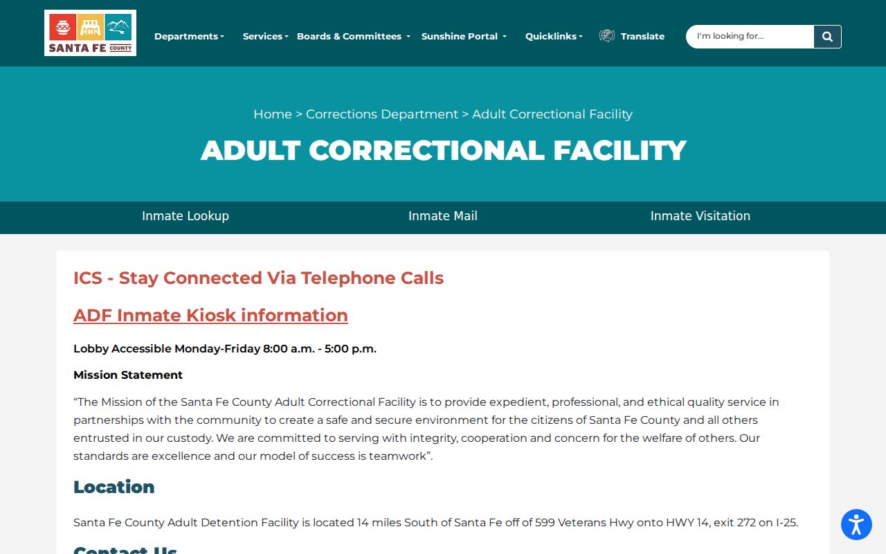 Santa Fe County adult detention facility contact for arrest warrant custody questions