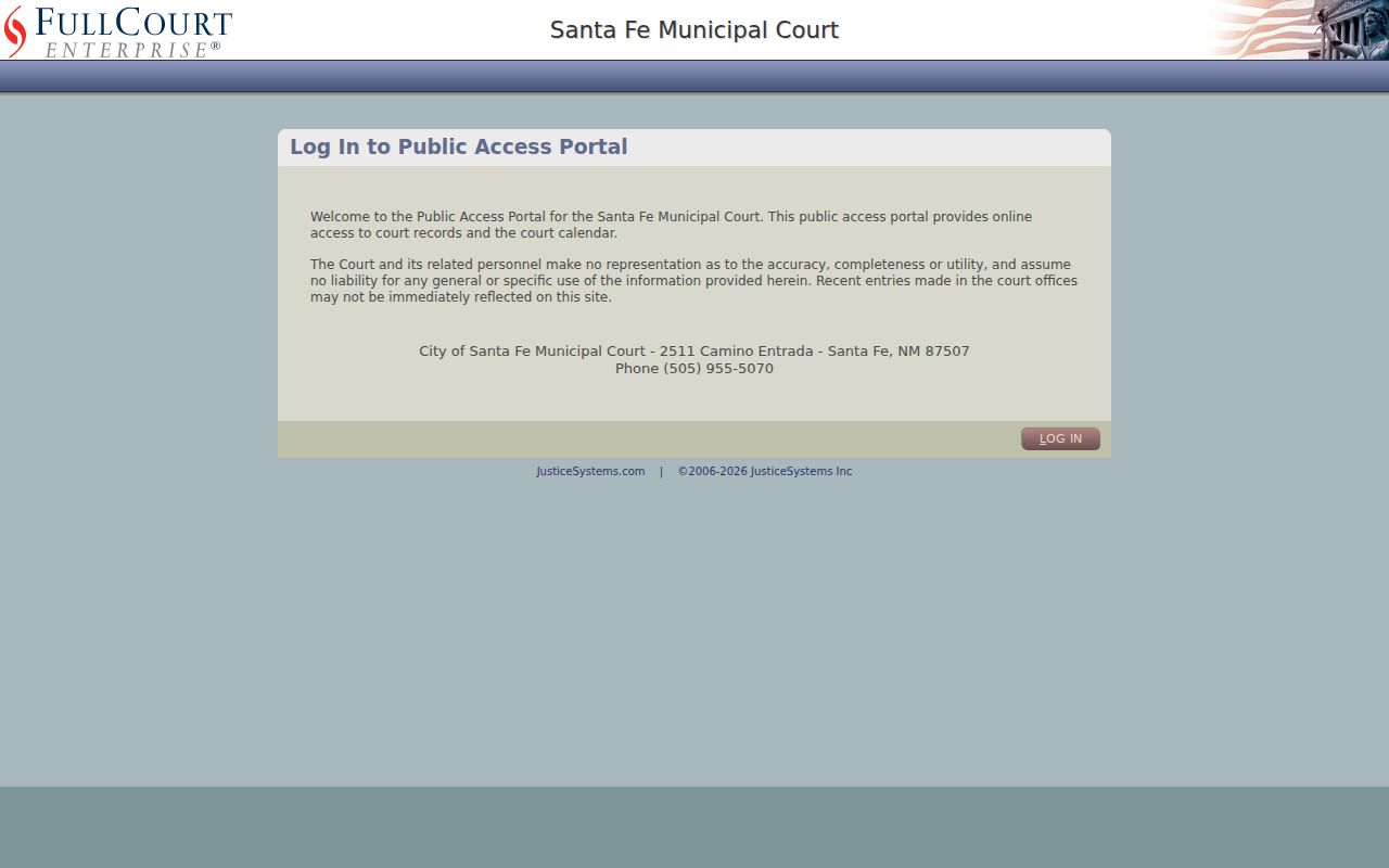 Santa Fe warrant search municipal court login and disclaimer