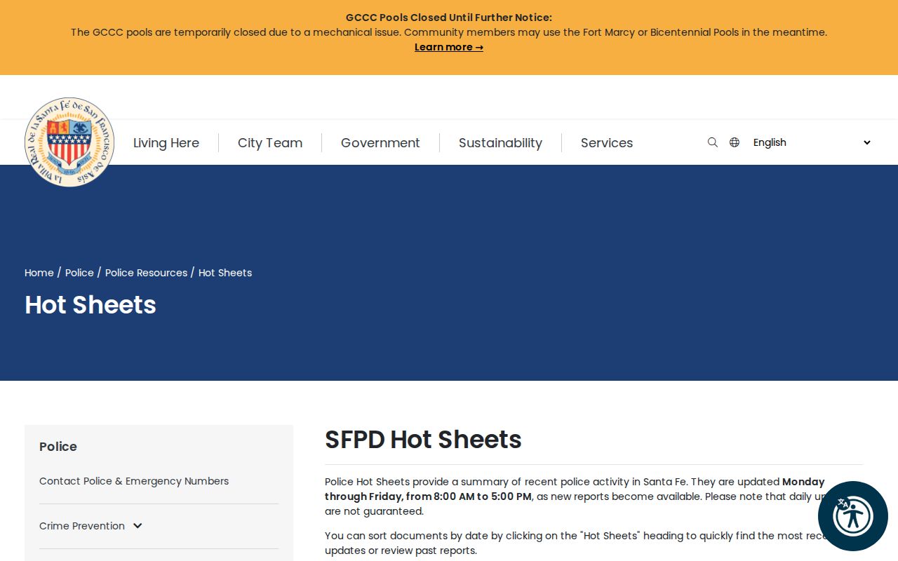 Santa Fe police hotsheet archive used for warrant activity context