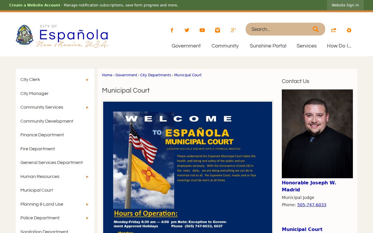 Española warrant search municipal court schedule and contact