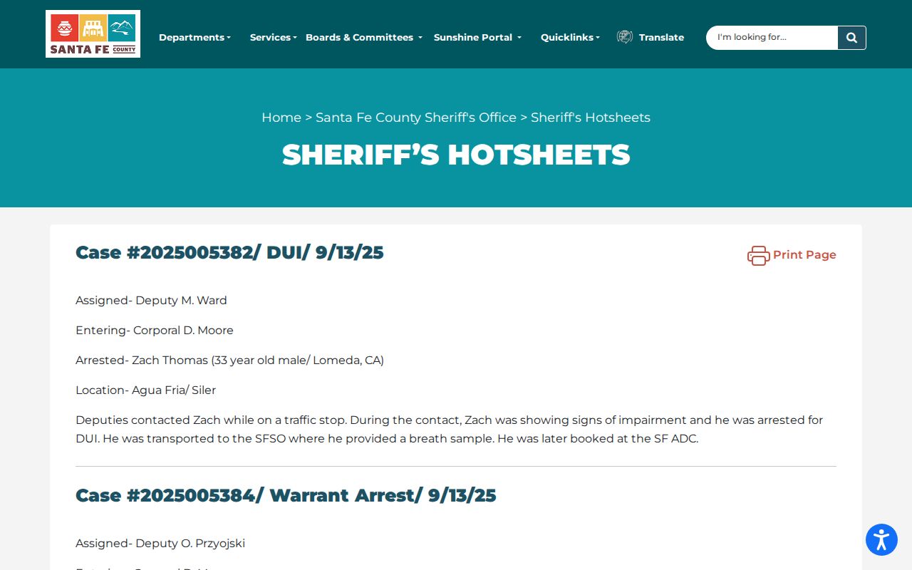 Older Santa Fe County warrant activity archive pagination