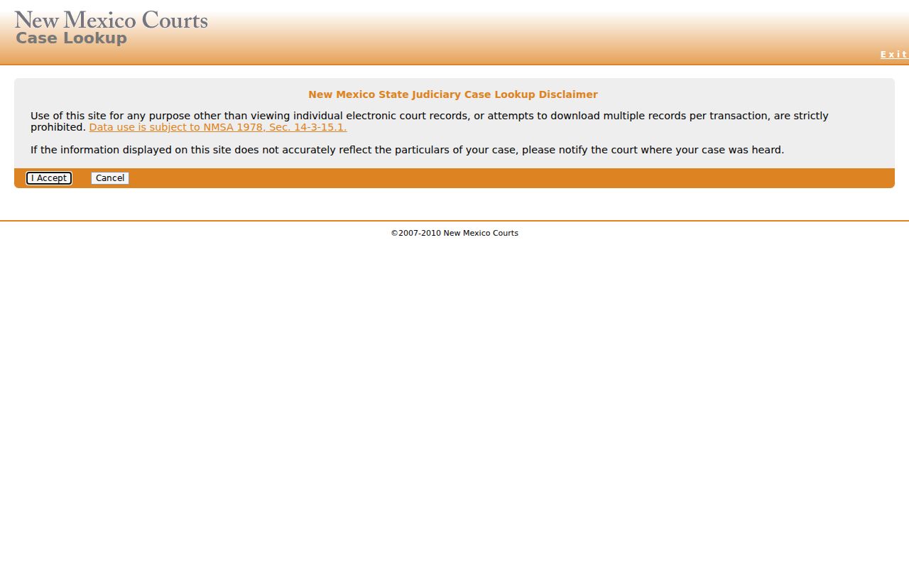 Santa Fe County public search interface for warrant record lookup